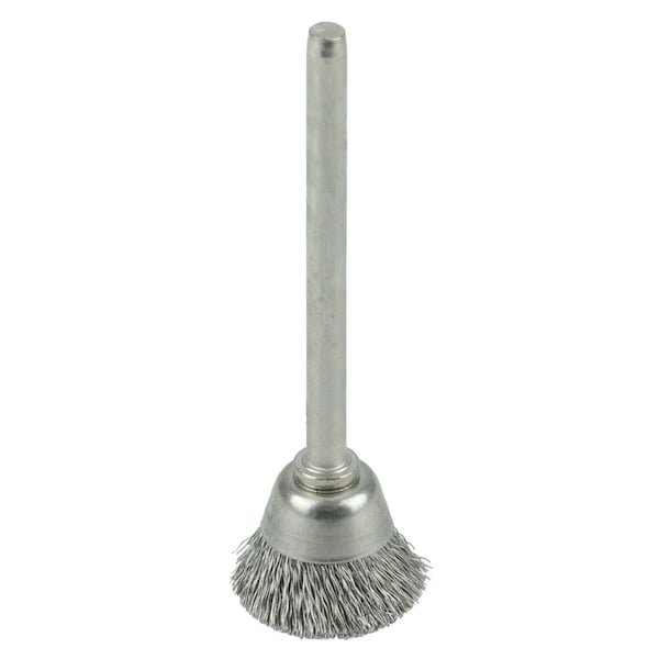 Weiler 5/8" Miniature Wire Cup Brush, .005" Stainless Steel Fill, 1/8" Stem 26076 Zoro